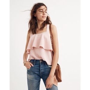 Madewell Pink Textured Ruffle Crop Top